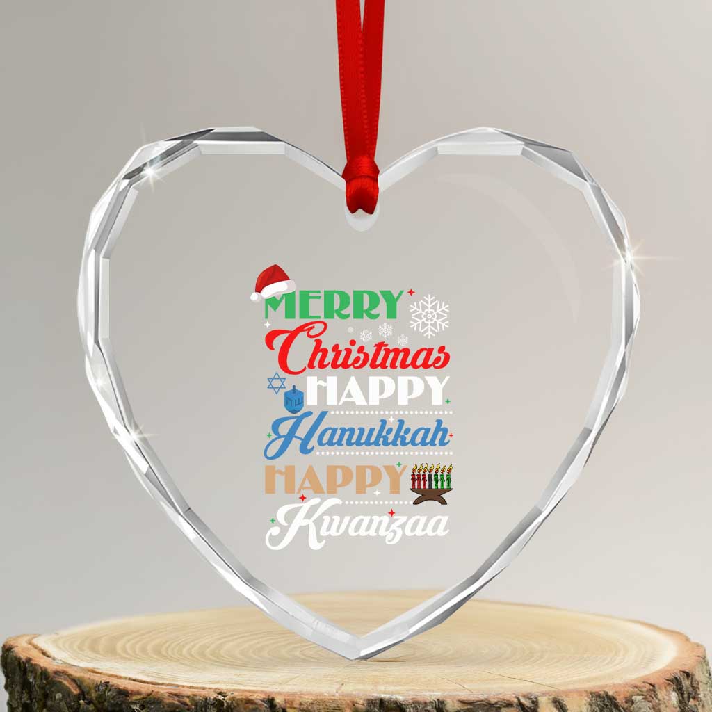 Funny Christmas Hanukkah Kwanzaa Heart Crystal Glass Ornament December Holiday Gift - Wonder Print Shop