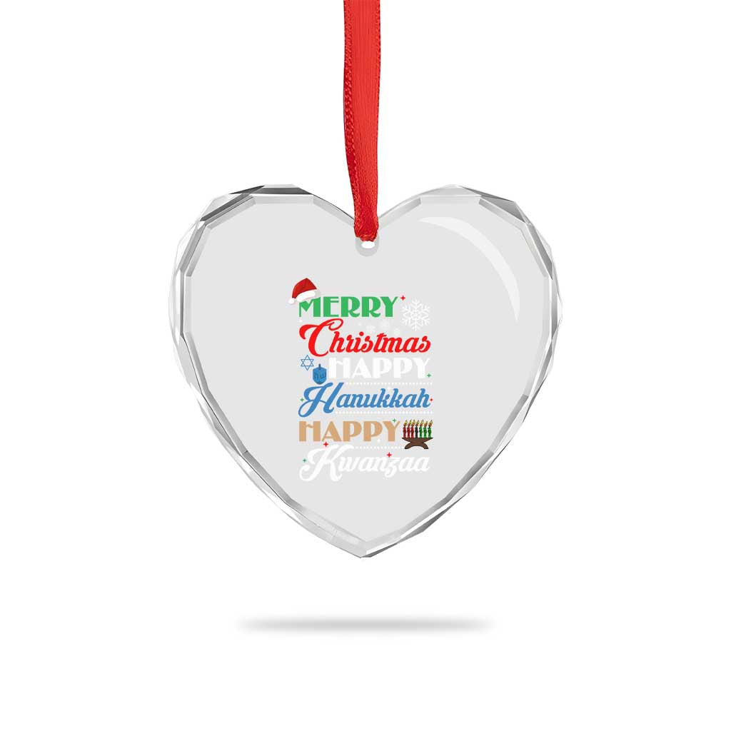 Funny Christmas Hanukkah Kwanzaa Heart Crystal Glass Ornament December Holiday Gift - Wonder Print Shop