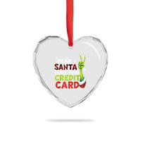 Funny Christmas Heart Crystal Glass Ornament Dear Santa Leave Your Credit Card Red Plaid Pajamas - Wonder Print Shop