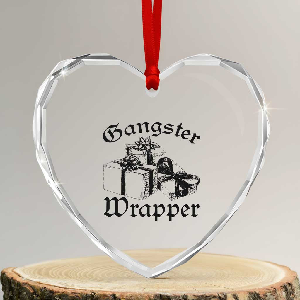 Funny Christmas Heart Crystal Glass Ornament Gangster Wrapper Vintage Presents Gift - Wonder Print Shop