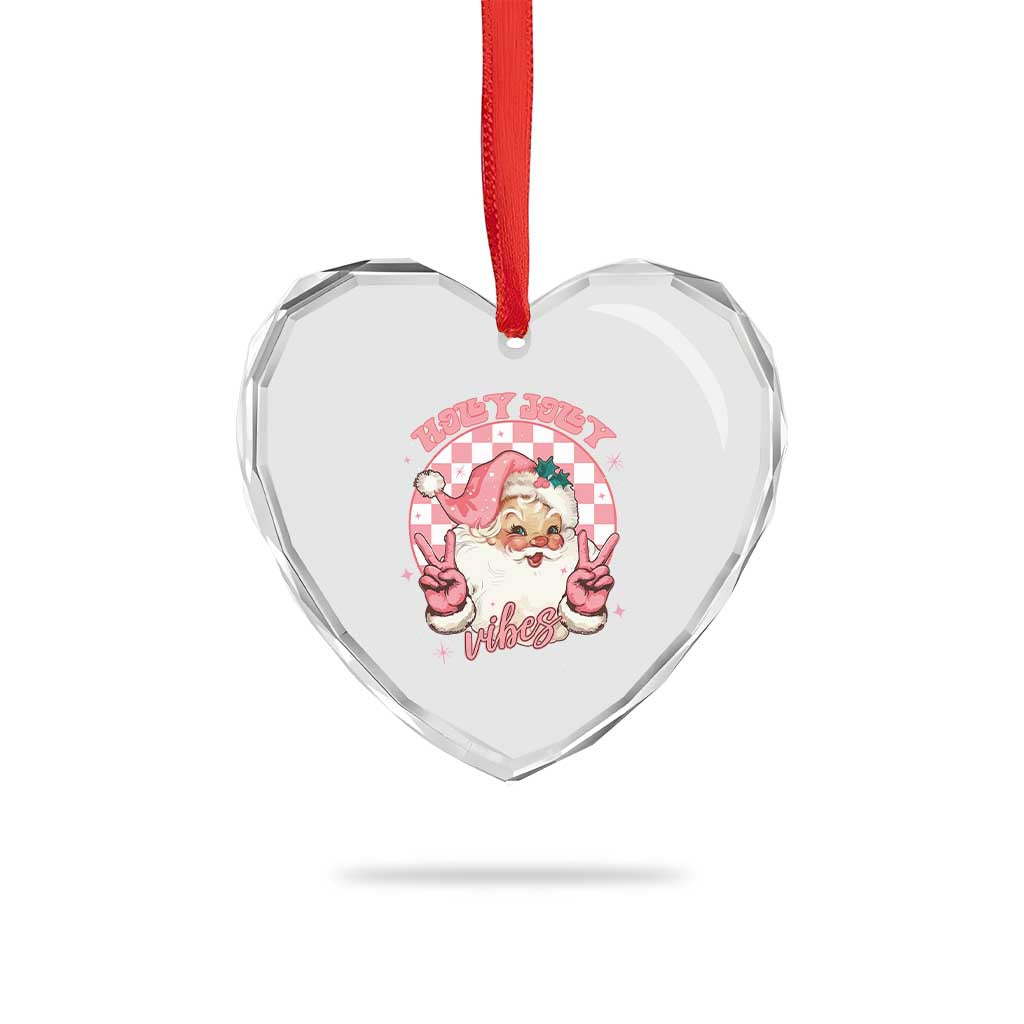 Funny Christmas Heart Crystal Glass Ornament Holly Jolly Vibes Retro Pink Santa - Wonder Print Shop