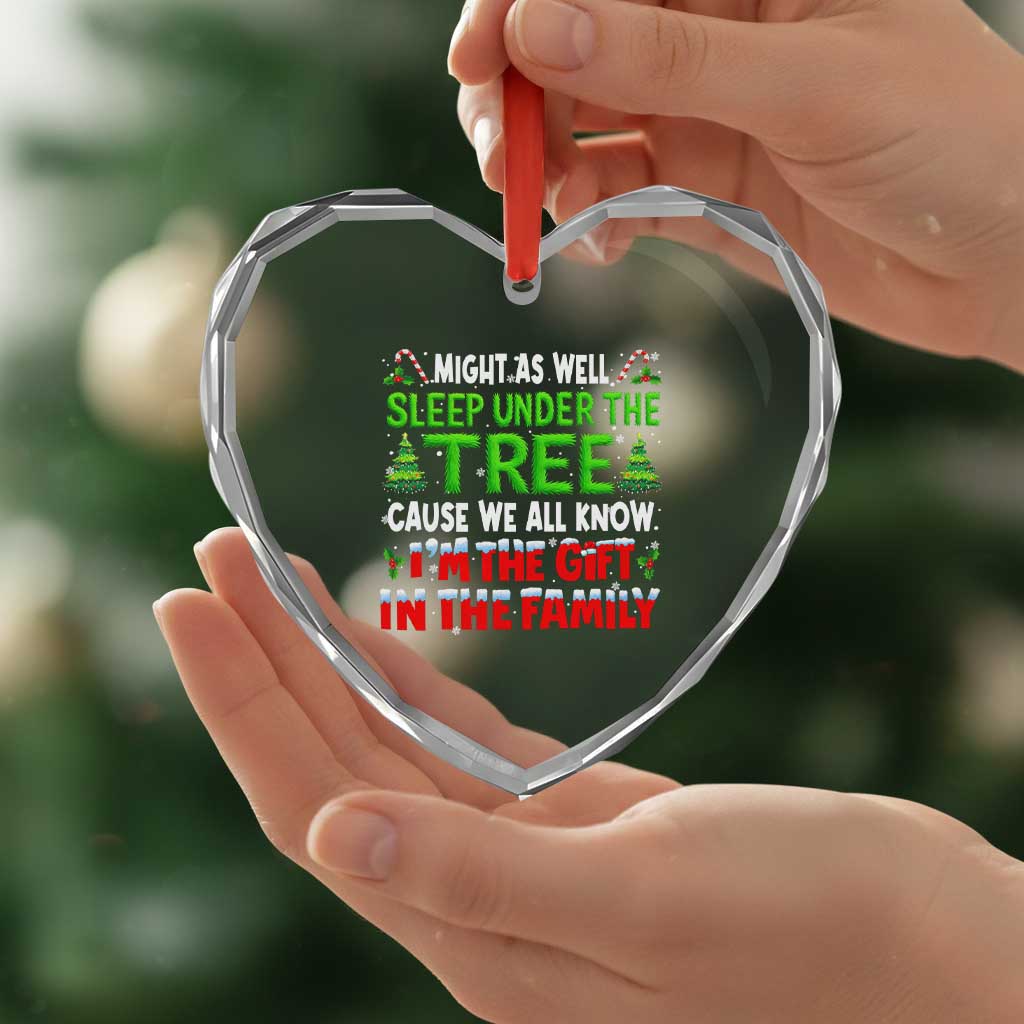 Funny Christmas Heart Crystal Glass Ornament I'm The Gift Family Pajama - Wonder Print Shop