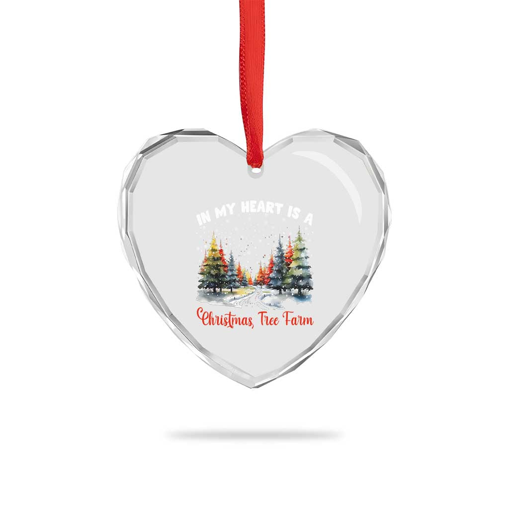 Funny Christmas Heart Crystal Glass Ornament In My Heart Is A Xmas Tree Farm Retro Vintage Clothing - Wonder Print Shop