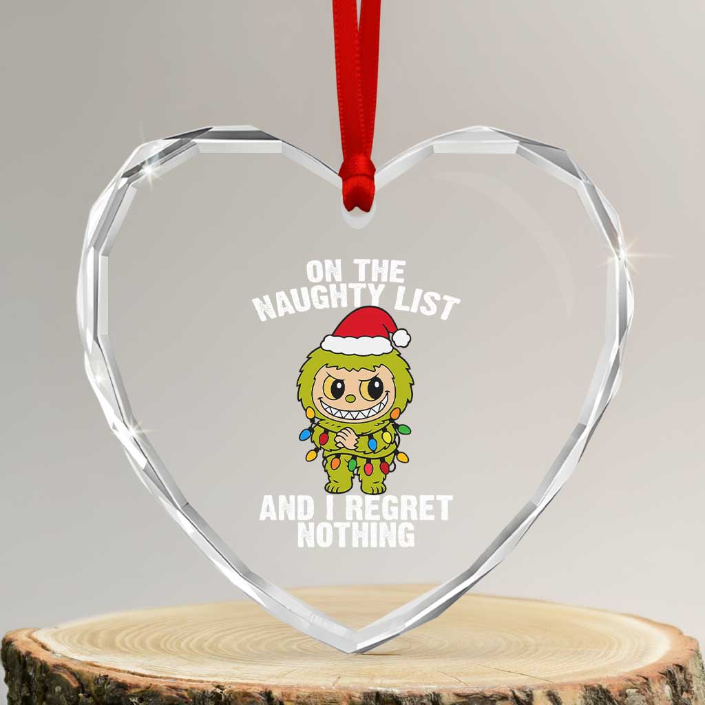 Funny Christmas Heart Crystal Glass Ornament On the Naughty List I Regret Nothing Kawaii Bubu - Wonder Print Shop