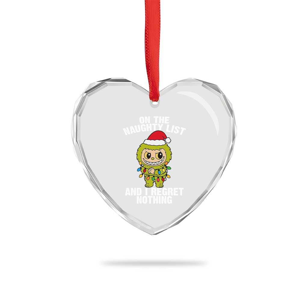 Funny Christmas Heart Crystal Glass Ornament On the Naughty List I Regret Nothing Kawaii Bubu - Wonder Print Shop
