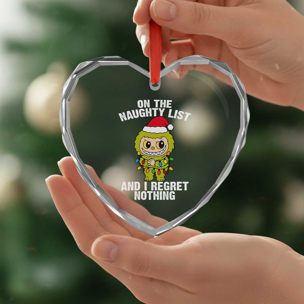 Funny Christmas Heart Crystal Glass Ornament On the Naughty List I Regret Nothing Kawaii Bubu - Wonder Print Shop