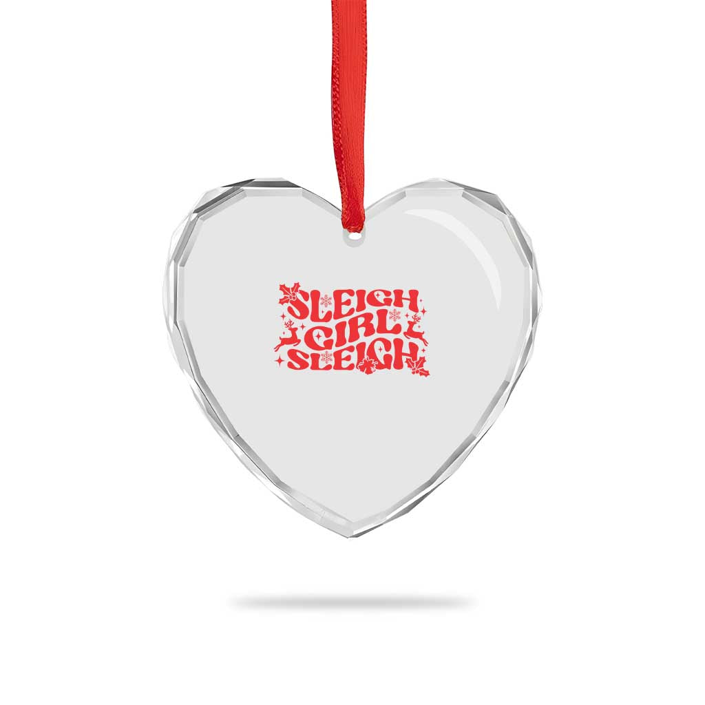 Funny Christmas Heart Crystal Glass Ornament Sleigh Girl Sleigh Reindeer - Wonder Print Shop
