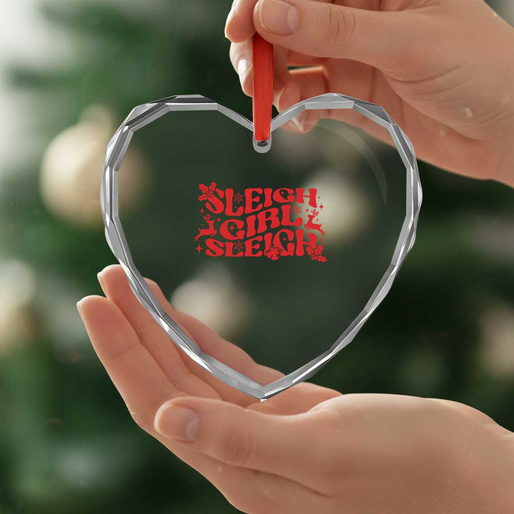 Funny Christmas Heart Crystal Glass Ornament Sleigh Girl Sleigh Reindeer - Wonder Print Shop