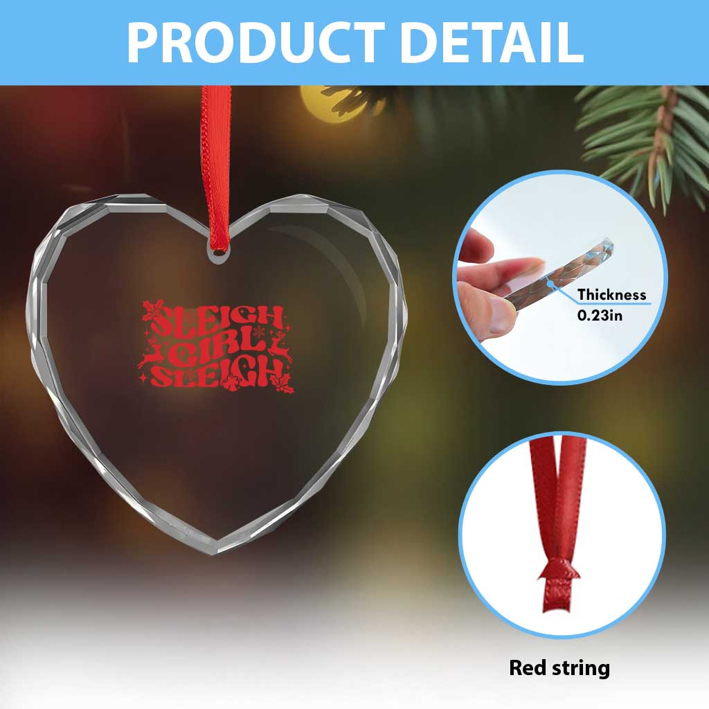 Funny Christmas Heart Crystal Glass Ornament Sleigh Girl Sleigh Reindeer - Wonder Print Shop