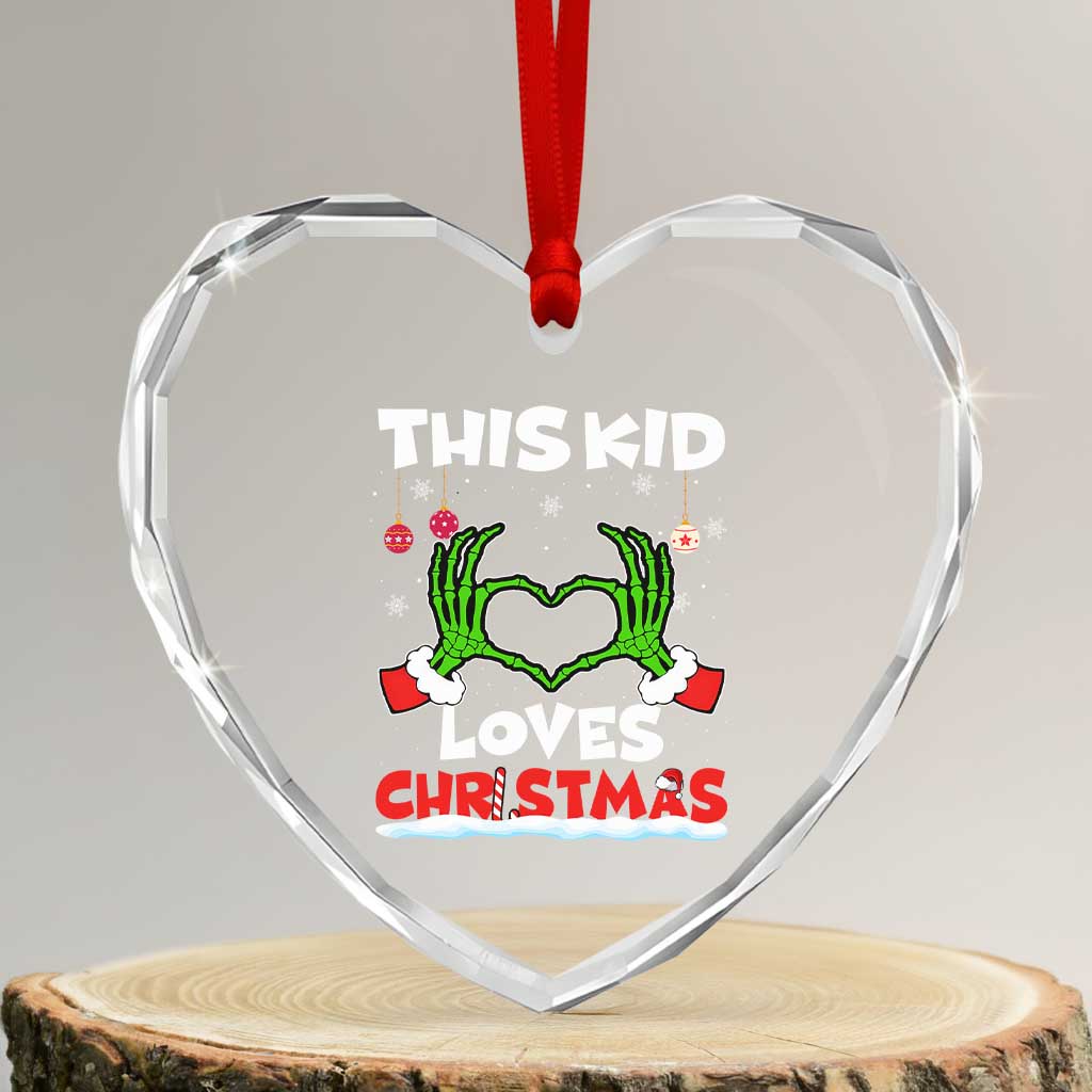 Funny Christmas Heart Crystal Glass Ornament This Kid Loves Xmas Skeleton Heart - Wonder Print Shop