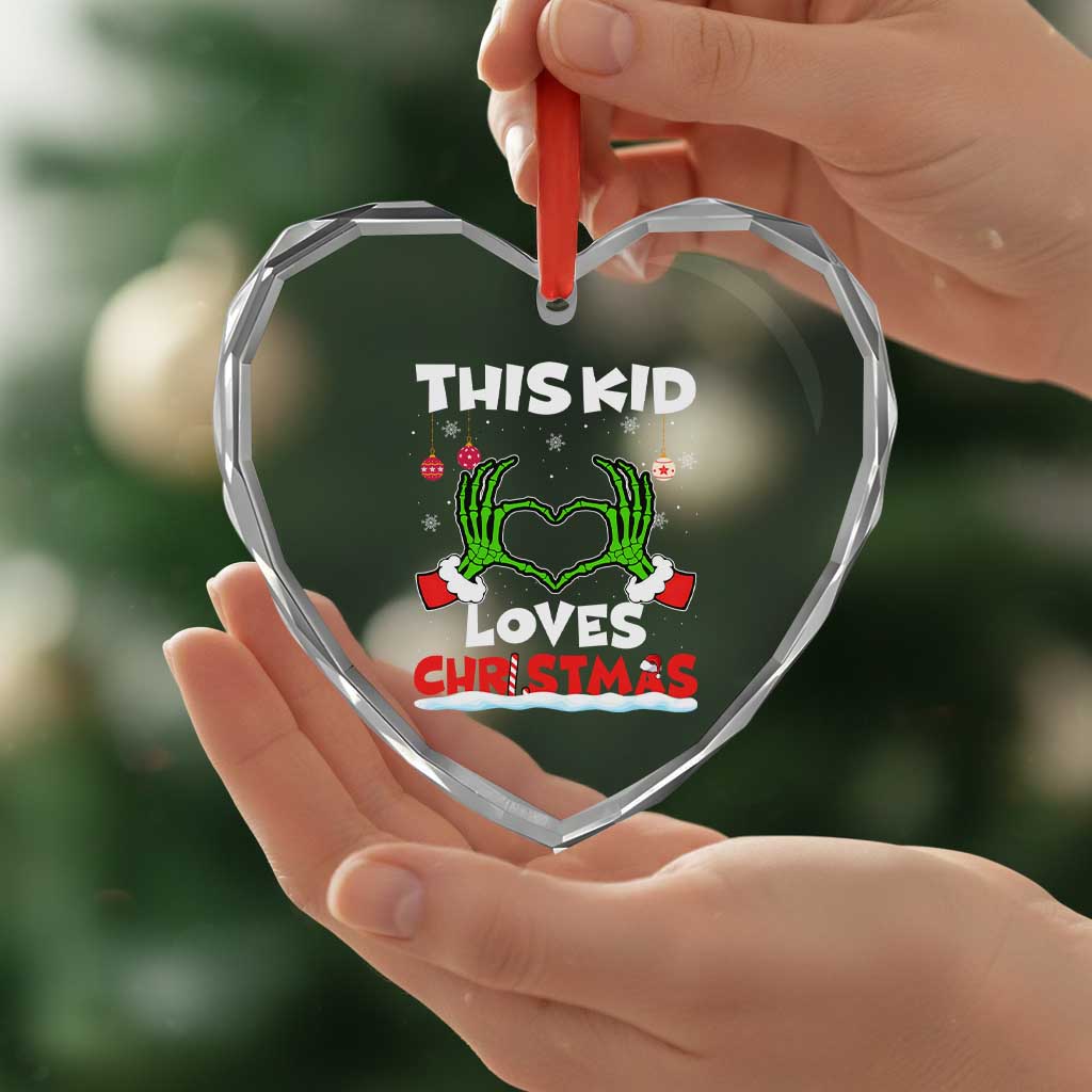 Funny Christmas Heart Crystal Glass Ornament This Kid Loves Xmas Skeleton Heart - Wonder Print Shop