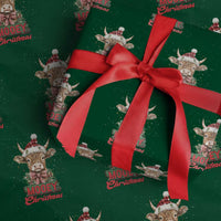 Funny Christmas Highland Cow Wrapping Paper Roll Mooey Christmas Western Cow Santa Hat - Wonder Print Shop