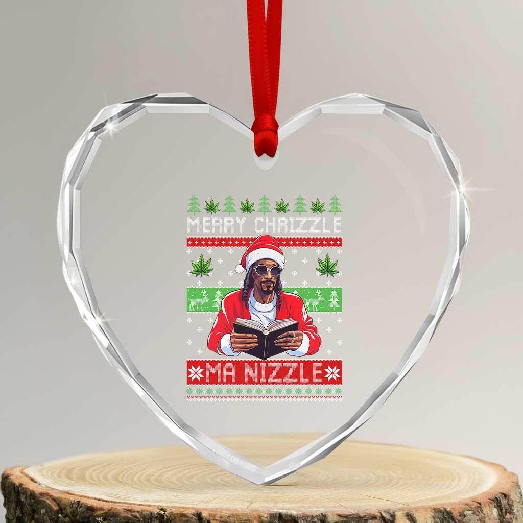 Funny Christmas Hip Hop Rap Gang Heart Crystal Glass Ornament Merry Chrizzle Ma Nizzle Xmas Weed - Wonder Print Shop