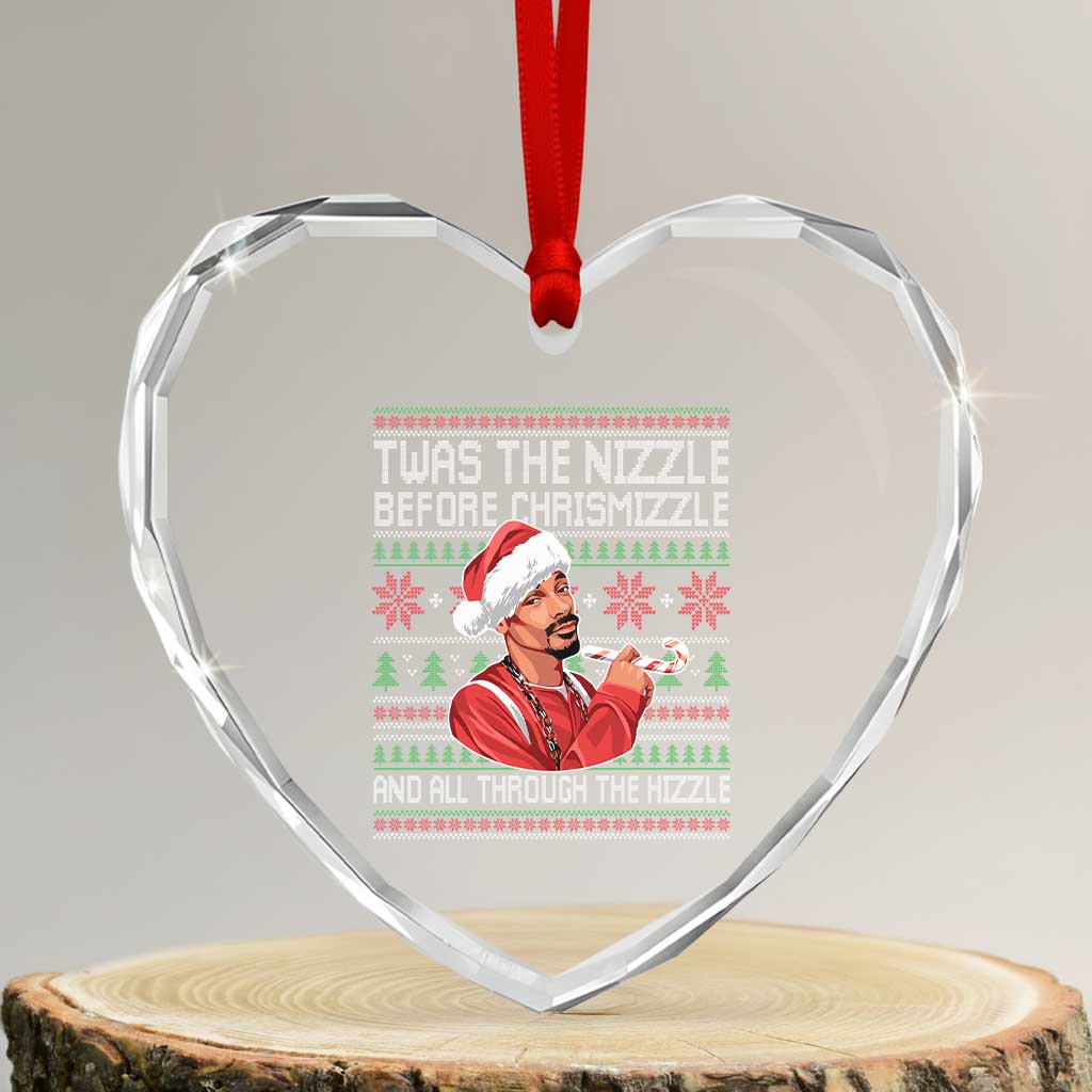 Funny Christmas Hip Hop Rap Gang Heart Crystal Glass Ornament Twas The Nizzle Before Chrismizzle And All Through The Hizzle - Wonder Print Shop