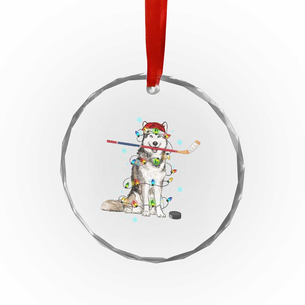 Funny Christmas Husky Ice Hockey Player Holiday Gift Crystal Glass Ornament - Wonder Print Shop