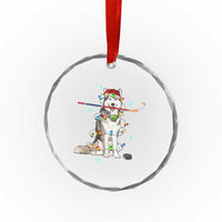 Funny Christmas Husky Ice Hockey Player Holiday Gift Crystal Glass Ornament - Wonder Print Shop