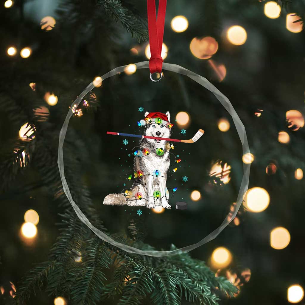 Funny Christmas Husky Ice Hockey Player Holiday Gift Crystal Glass Ornament - Wonder Print Shop