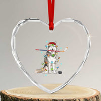 Funny Christmas Husky Ice Hockey Player Holiday Gift Heart Crystal Glass Ornament - Wonder Print Shop