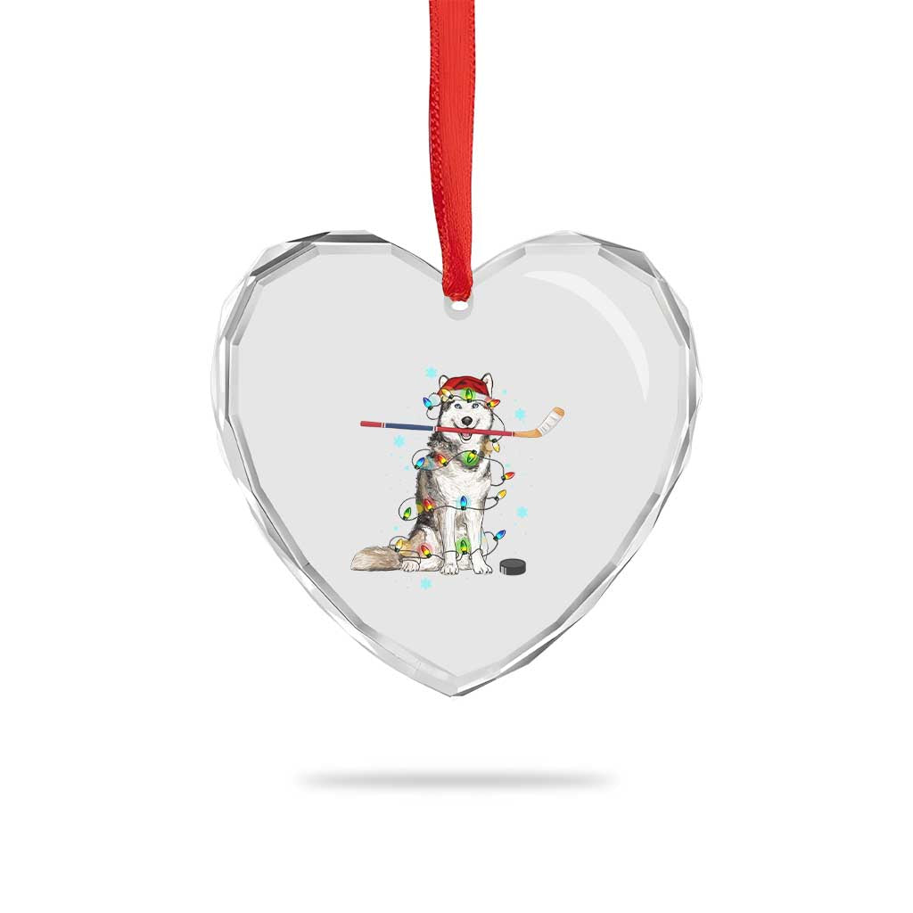 Funny Christmas Husky Ice Hockey Player Holiday Gift Heart Crystal Glass Ornament - Wonder Print Shop