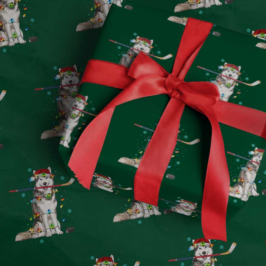 Funny Christmas Husky Ice Hockey Player Holiday Gift Wrapping Paper Roll - Wonder Print Shop