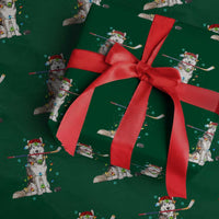 Funny Christmas Husky Ice Hockey Player Holiday Gift Wrapping Paper Roll - Wonder Print Shop