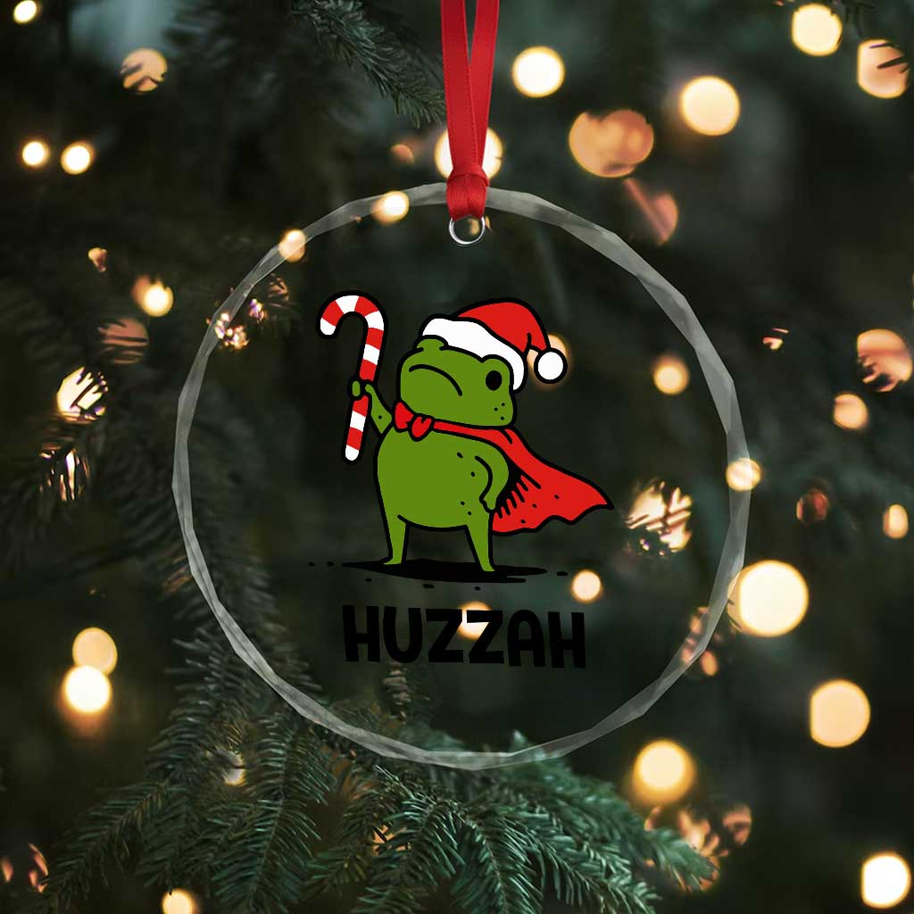 Funny Christmas Huzzah Frog Knight Meme Quote Crystal Glass Ornament - Wonder Print Shop