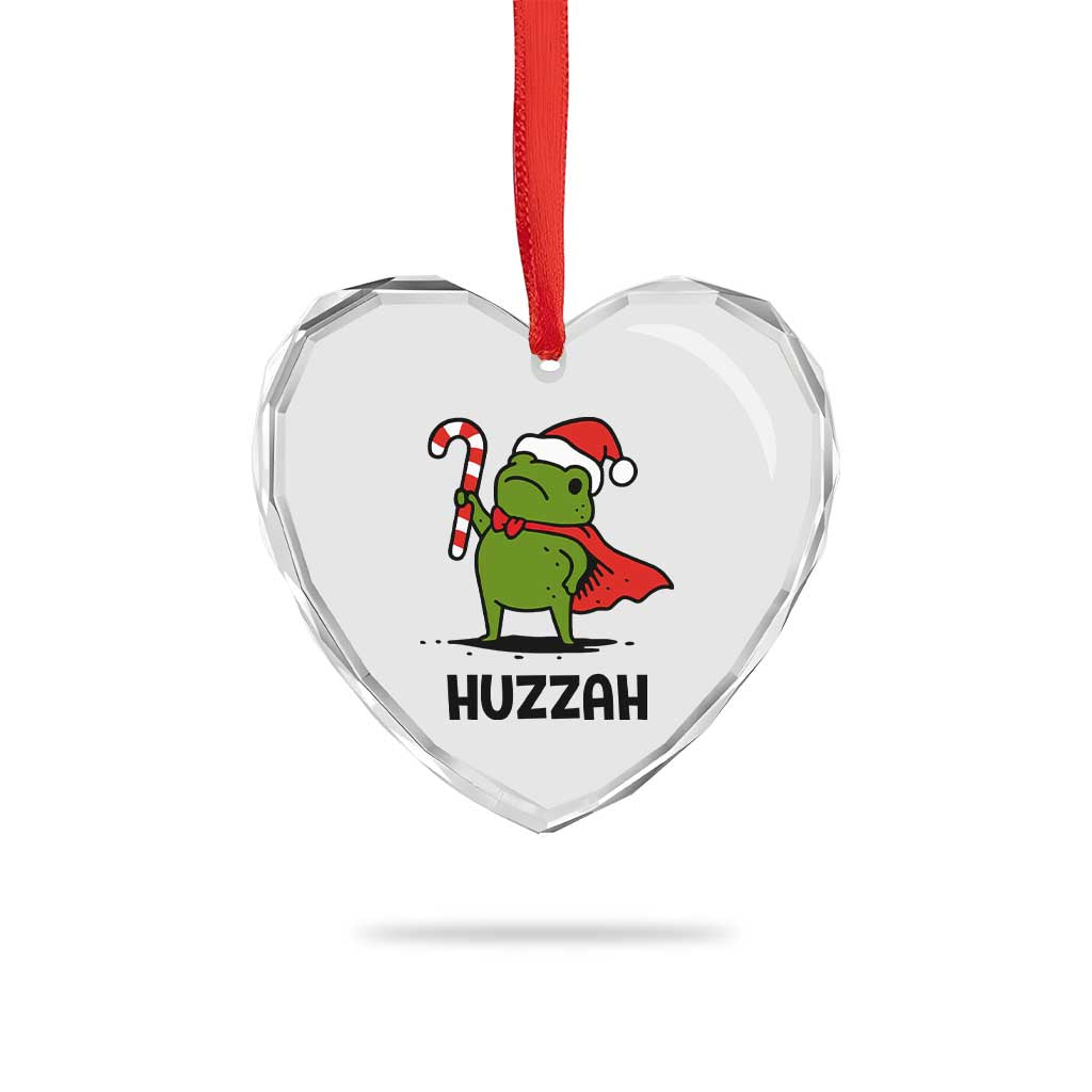 Funny Christmas Huzzah Frog Knight Meme Quote Heart Crystal Glass Ornament - Wonder Print Shop