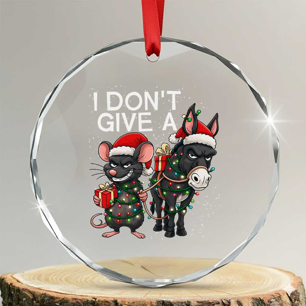 Funny Christmas I Dont Give a Rats Ass Crystal Glass Ornament Donkey And Mouse Xmas Holiday - Wonder Print Shop