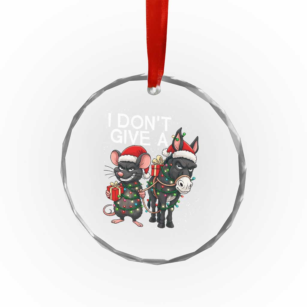 Funny Christmas I Dont Give a Rats Ass Crystal Glass Ornament Donkey And Mouse Xmas Holiday - Wonder Print Shop