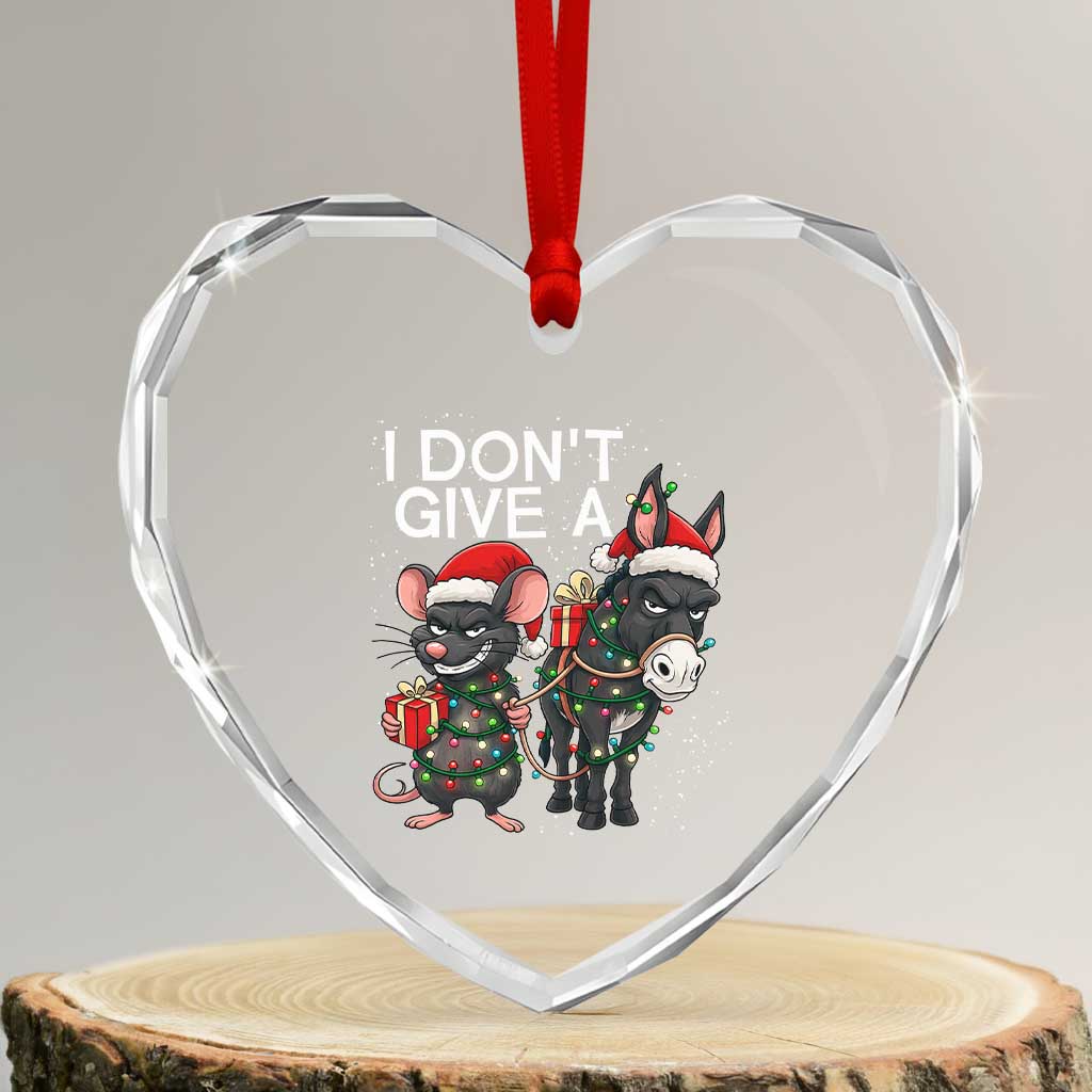 Funny Christmas I Dont Give a Rats Ass Heart Crystal Glass Ornament Donkey And Mouse Xmas Holiday - Wonder Print Shop
