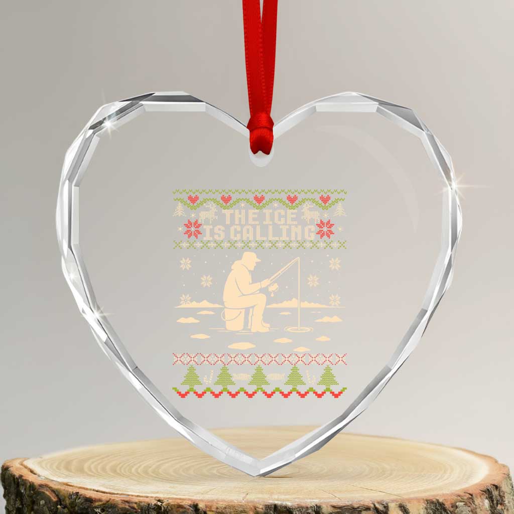 Funny Christmas Ice Fishing Heart Crystal Glass Ornament Merry Fishmas Fish Fishing Ugly Xmas - Wonder Print Shop