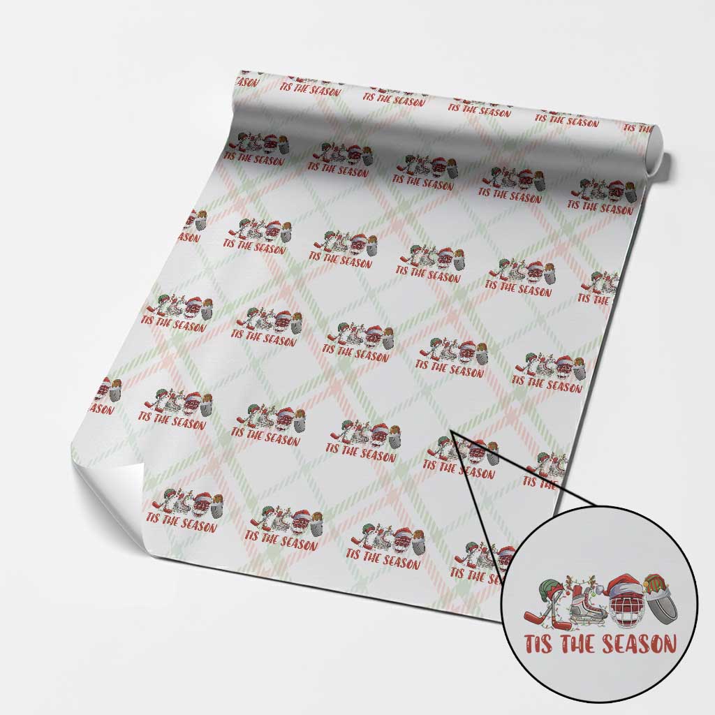 Funny Christmas Ice Hockey Wrapping Paper Roll Tis The Season Santa Elf Hat Hockey Equipment - Wonder Print Shop