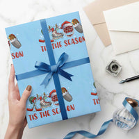 Funny Christmas Ice Hockey Wrapping Paper Roll Tis The Season Santa Elf Hat Hockey Equipment - Wonder Print Shop