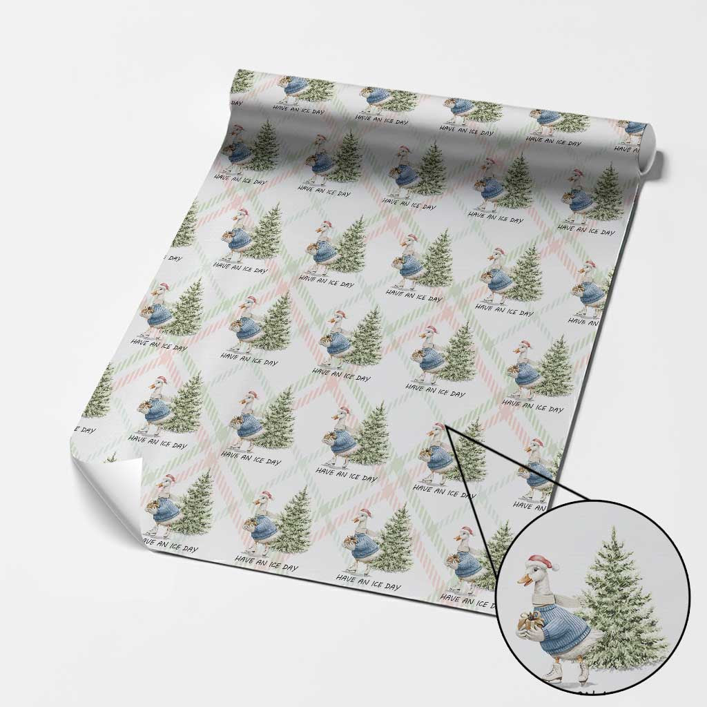 Funny Christmas Ice Skating Wrapping Paper Roll Have An Ice Day Goose Xmas Tree - Wonder Print Shop
