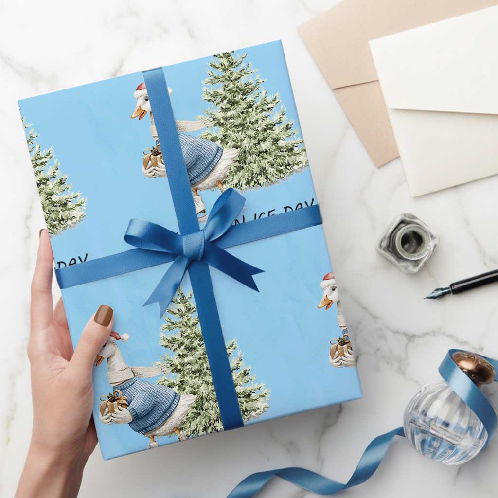 Funny Christmas Ice Skating Wrapping Paper Roll Have An Ice Day Goose Xmas Tree - Wonder Print Shop