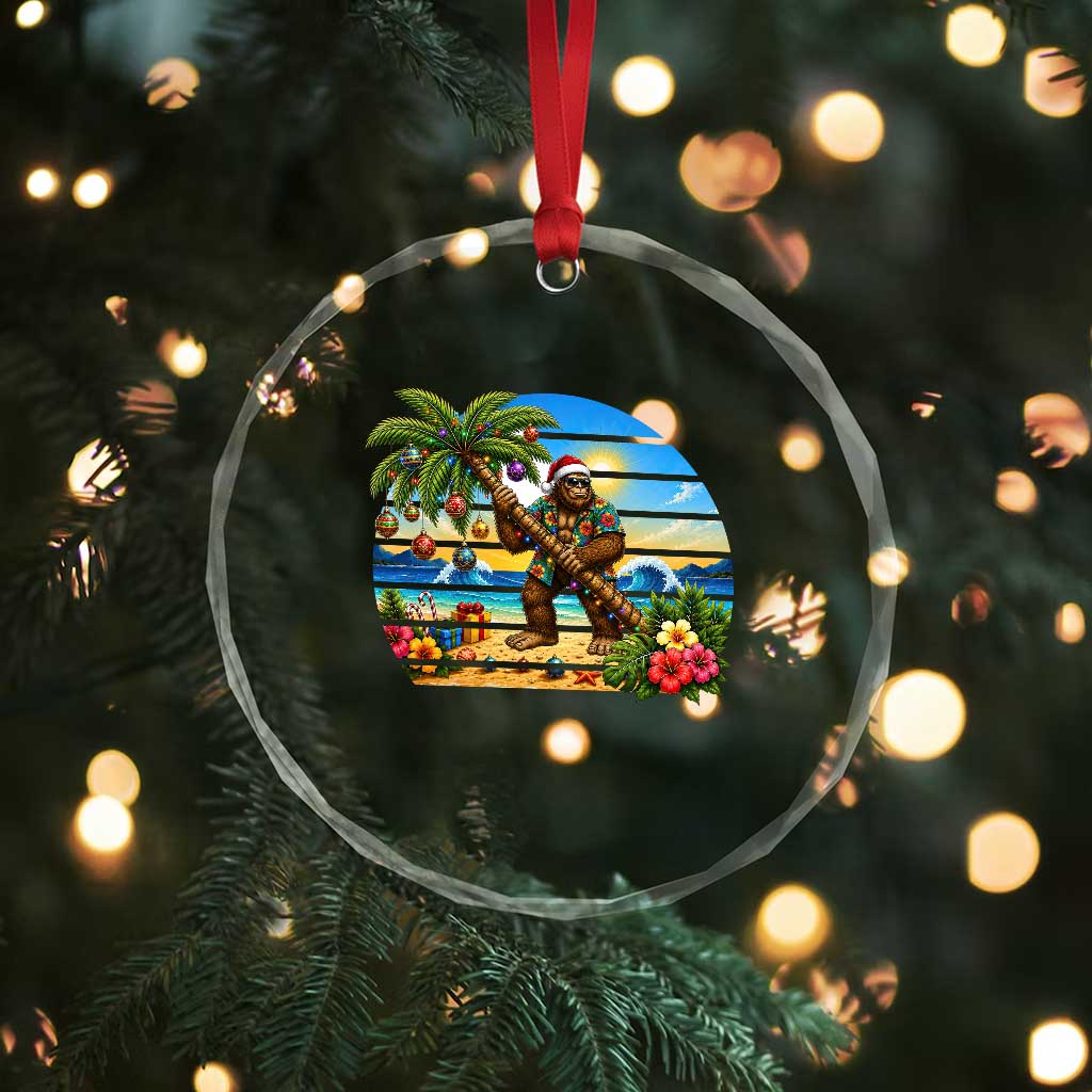 Funny Christmas In July Bigfoot Crystal Glass Ornament Tropical Vacation Graphic