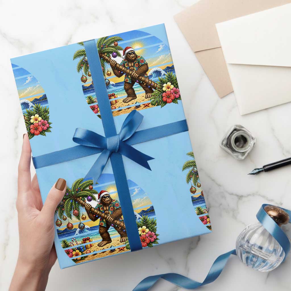 Funny Christmas In July Bigfoot Wrapping Paper Roll Tropical Vacation Graphic