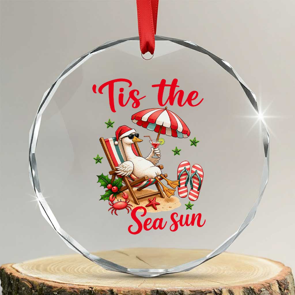 Funny Christmas In July Goose Crystal Glass Ornament Tropical Summer Beach Party