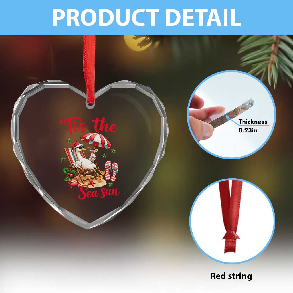 Funny Christmas In July Goose Heart Crystal Glass Ornament Tropical Summer Beach Party