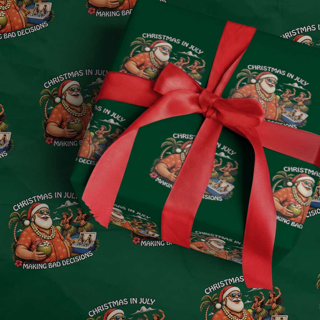 Funny Christmas in July Making Bad Decisions Wrapping Paper Roll Tropical Santa Hawaiian Summer Holiday Party