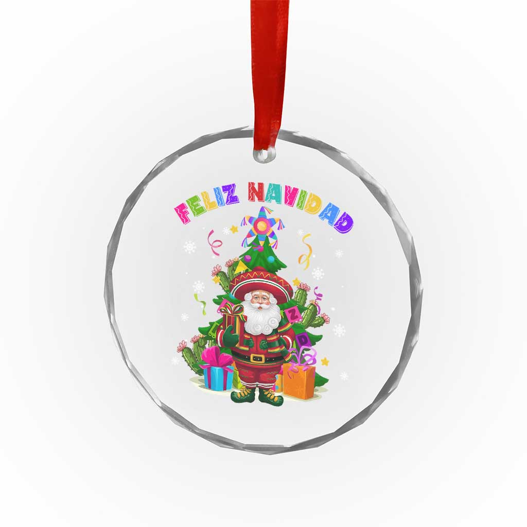 Funny Christmas In Mexico Crystal Glass Ornament Feliz Navidad Sombrero Santa Xmas Tree - Wonder Print Shop