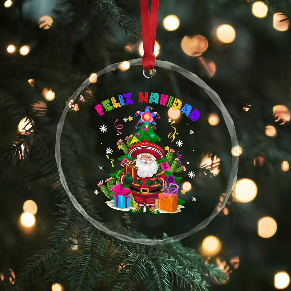 Funny Christmas In Mexico Crystal Glass Ornament Feliz Navidad Sombrero Santa Xmas Tree - Wonder Print Shop