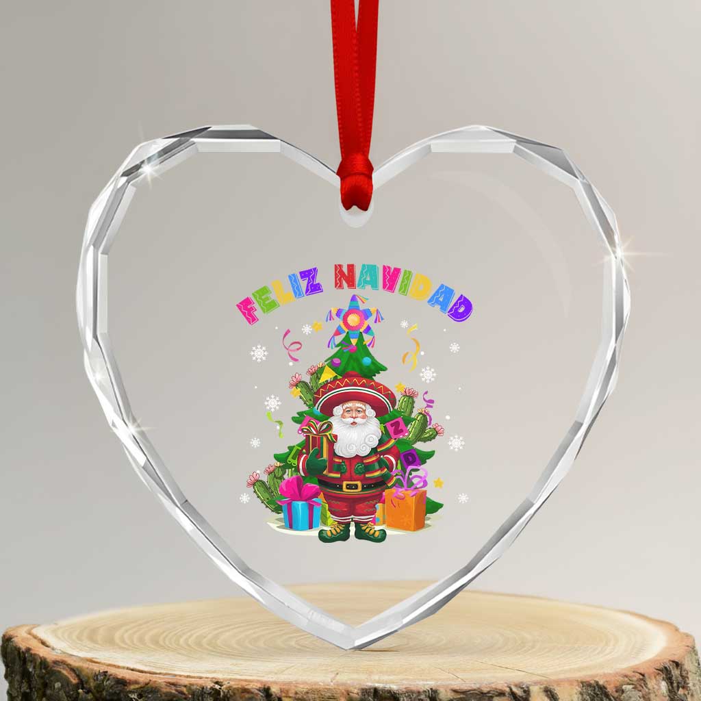 Funny Christmas In Mexico Heart Crystal Glass Ornament Feliz Navidad Sombrero Santa Xmas Tree - Wonder Print Shop