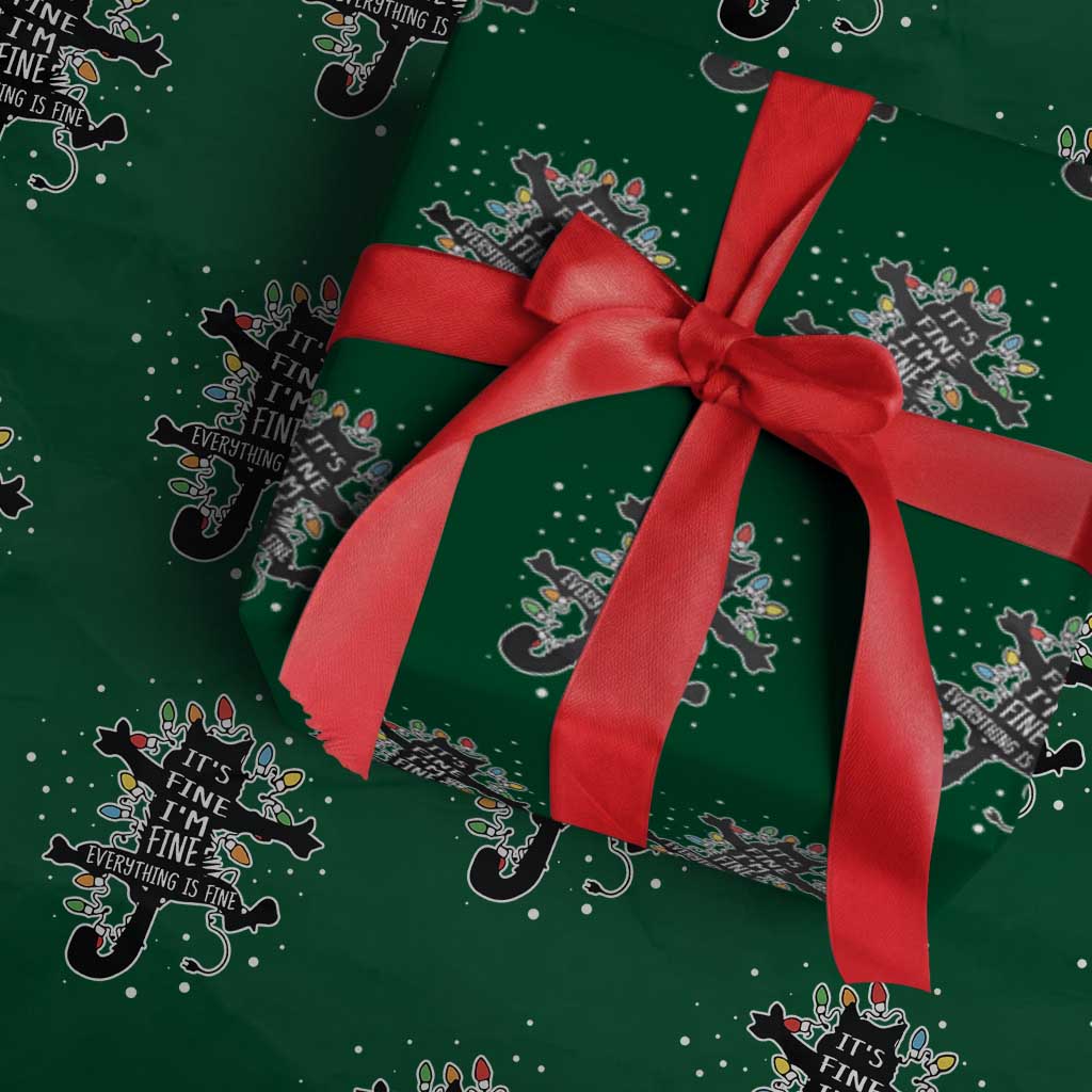 Funny Christmas It's Fine I'm Fine Everything Is Fine Wrapping Paper Roll Black Cat - Wonder Print Shop