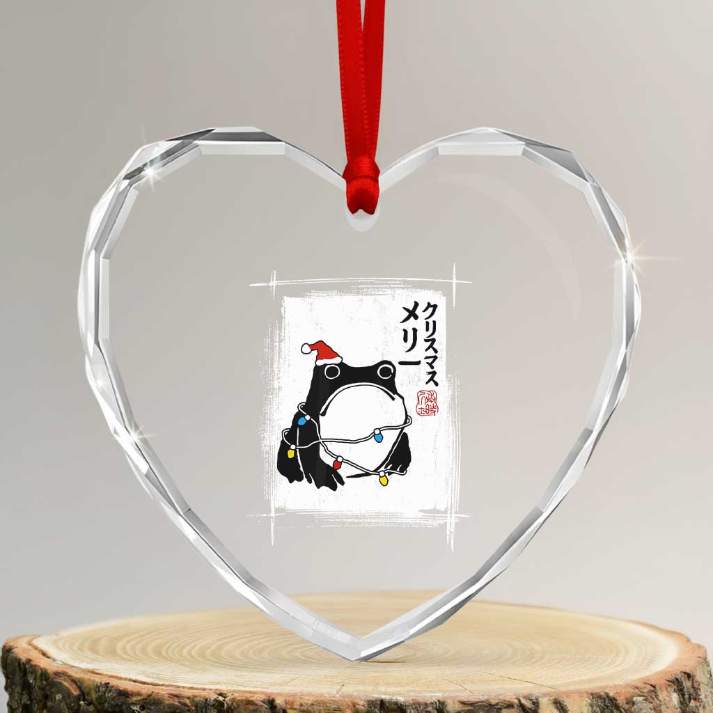 Funny Christmas Japanese Heart Crystal Glass Ornament Santa Frog Ukiyoe Art - Wonder Print Shop