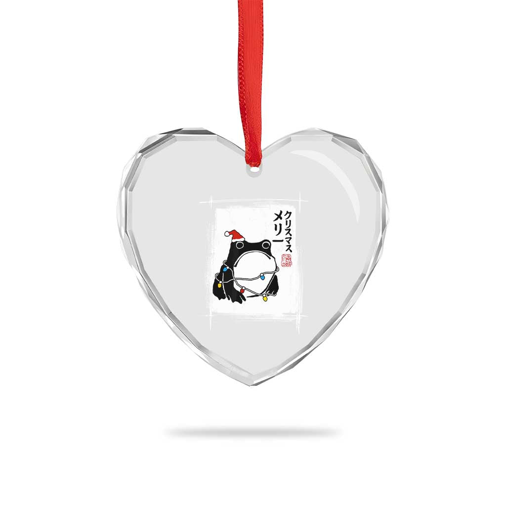 Funny Christmas Japanese Heart Crystal Glass Ornament Santa Frog Ukiyoe Art - Wonder Print Shop