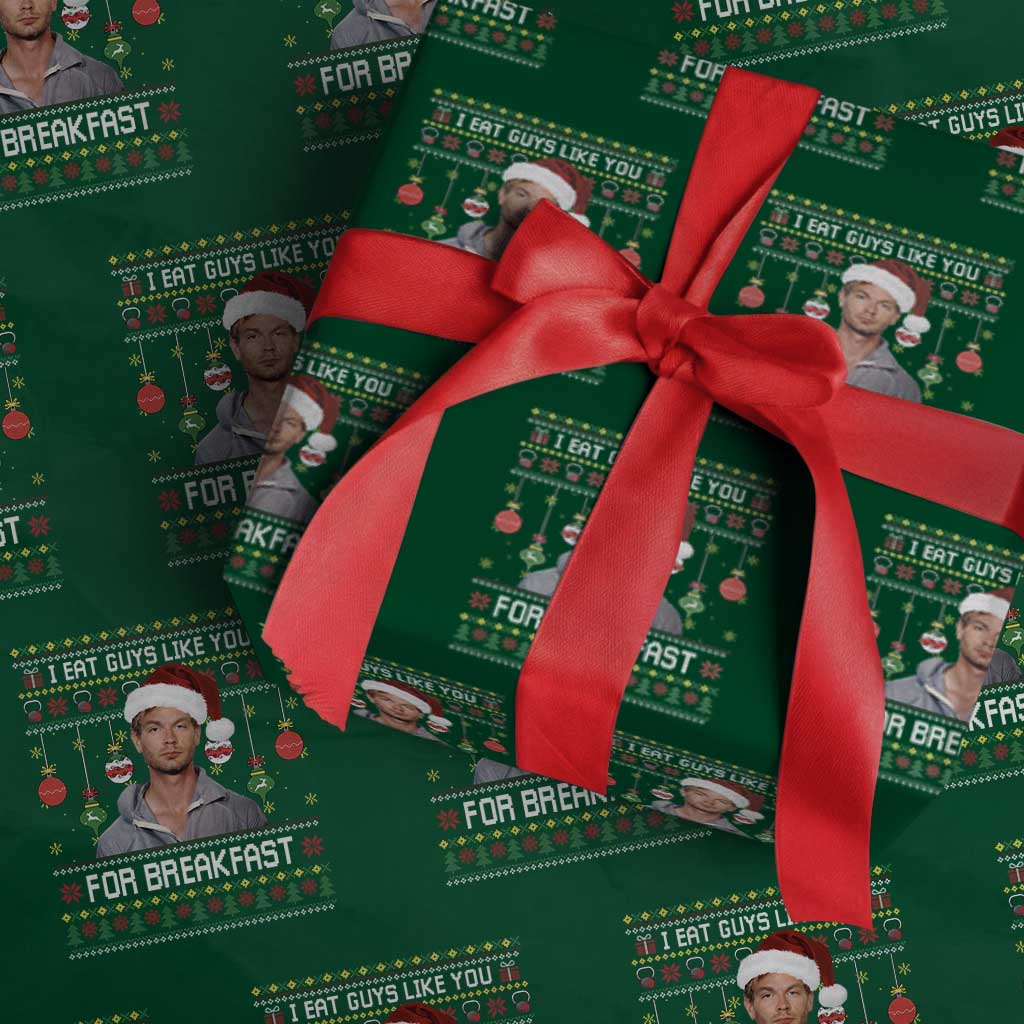 Funny Christmas Jeffrey Dahmer Wrapping Paper Roll I Eat Guys Like You For Breakfast Serial Killer - Wonder Print Shop