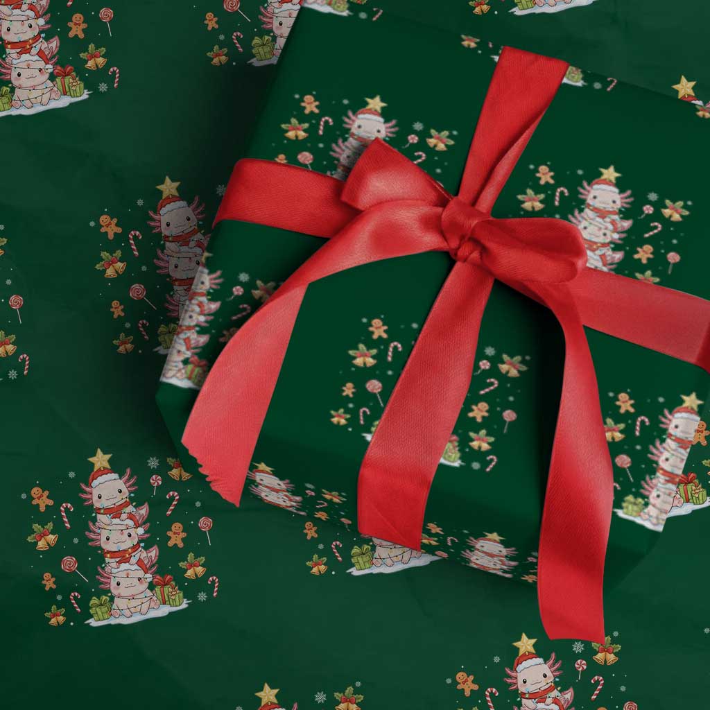 Funny Christmas Kawaii Axolotl Xmas Tree Wrapping Paper Roll - Wonder Print Shop