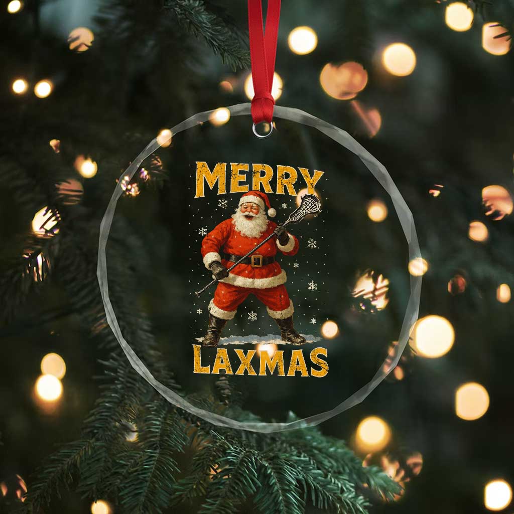 Funny Christmas Lacrosse Crystal Glass Ornament Merry Laxmas Santa Lax Player - Wonder Print Shop