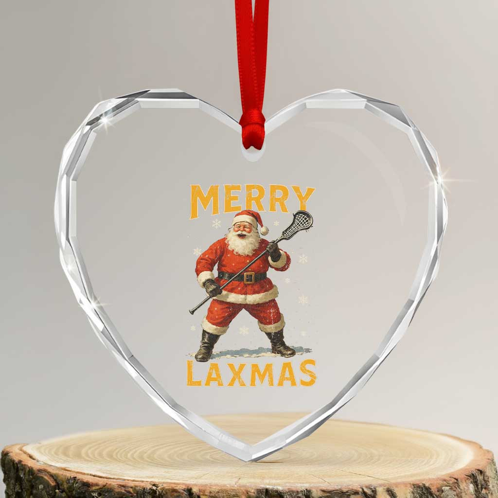 Funny Christmas Lacrosse Heart Crystal Glass Ornament Merry Laxmas Santa Lax Player - Wonder Print Shop
